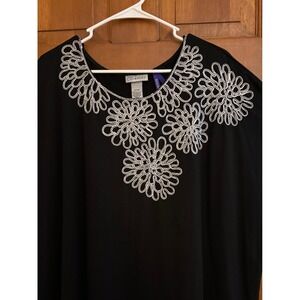 Maggie Barnes Catherines Embroidered Floral Blouse Women 3X‎ Petite Black/Silver